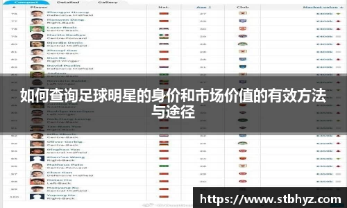 如何查询足球明星的身价和市场价值的有效方法与途径